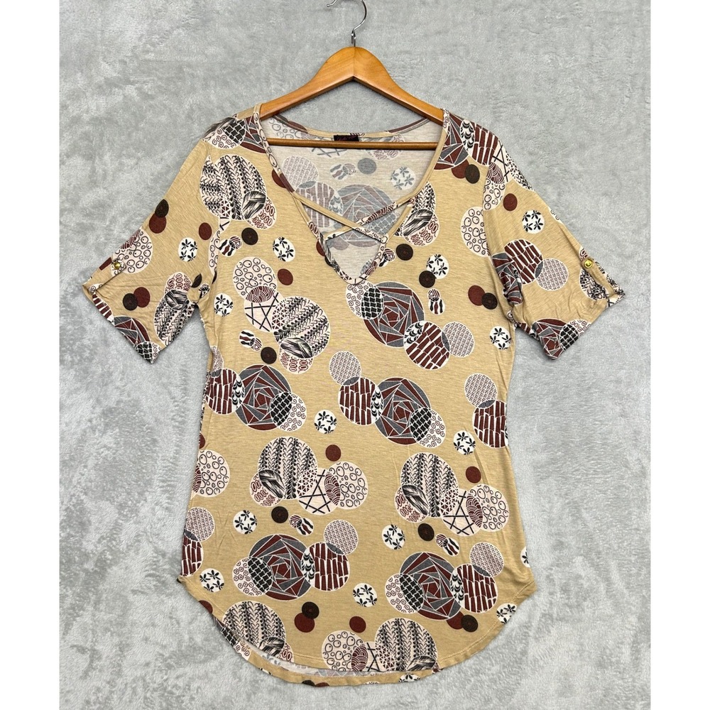 Shiela Rose Geometric Abstract Print Top Tunic Short Sleeves Womens 3X - Flaw
